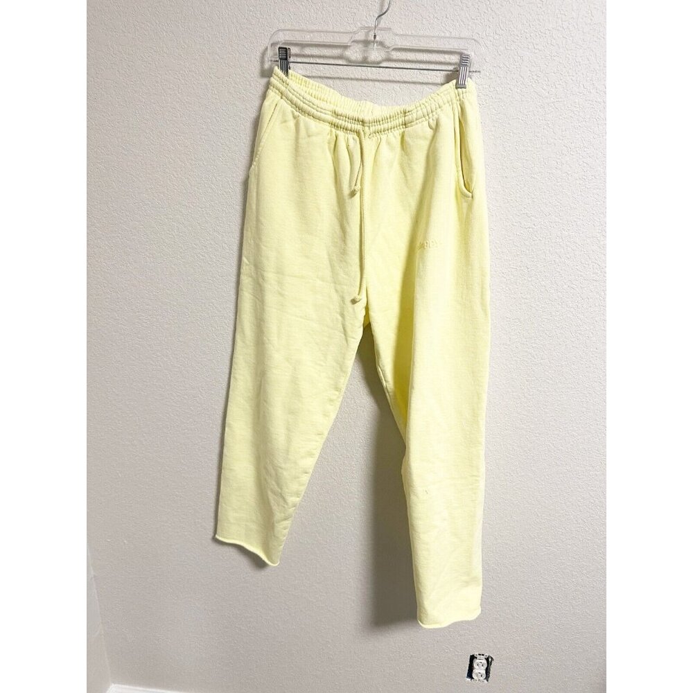 Madhappy Womens French Terry Sweatpants Drawstring‎ Raw Hem Lemon Pastel Large